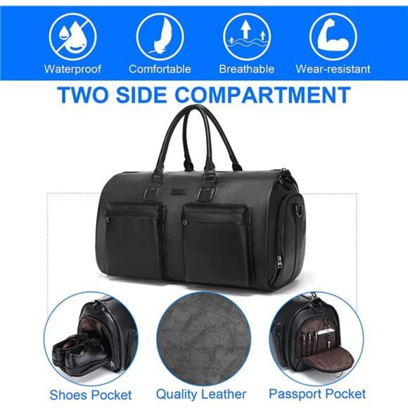 Convertible Leather Garment Bag, Carry on Garment Bags Travel Waterproof Duffel - Picture 5 of 6